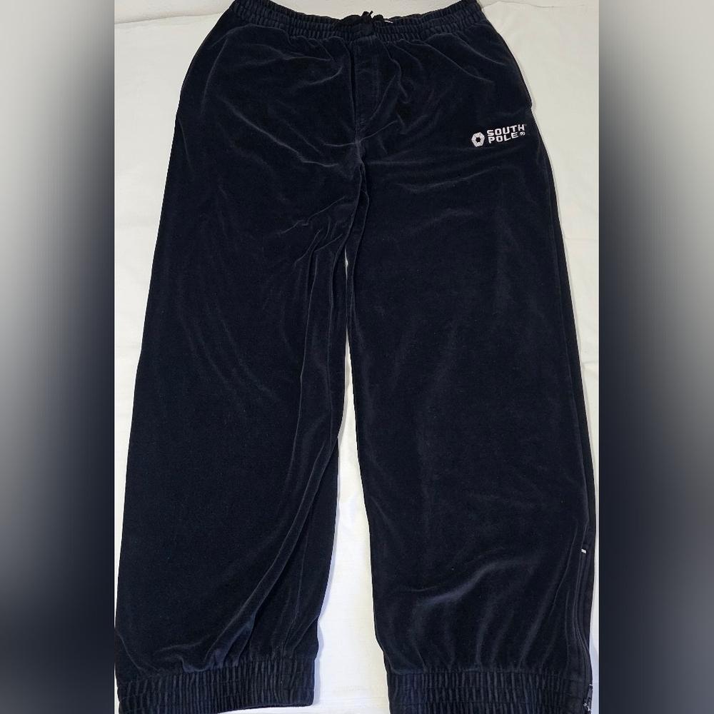 South Pole Velour Tracksuit Set XXL Black Full Zip Y2K Streetwear Jogger Set - Picture 6 of 11